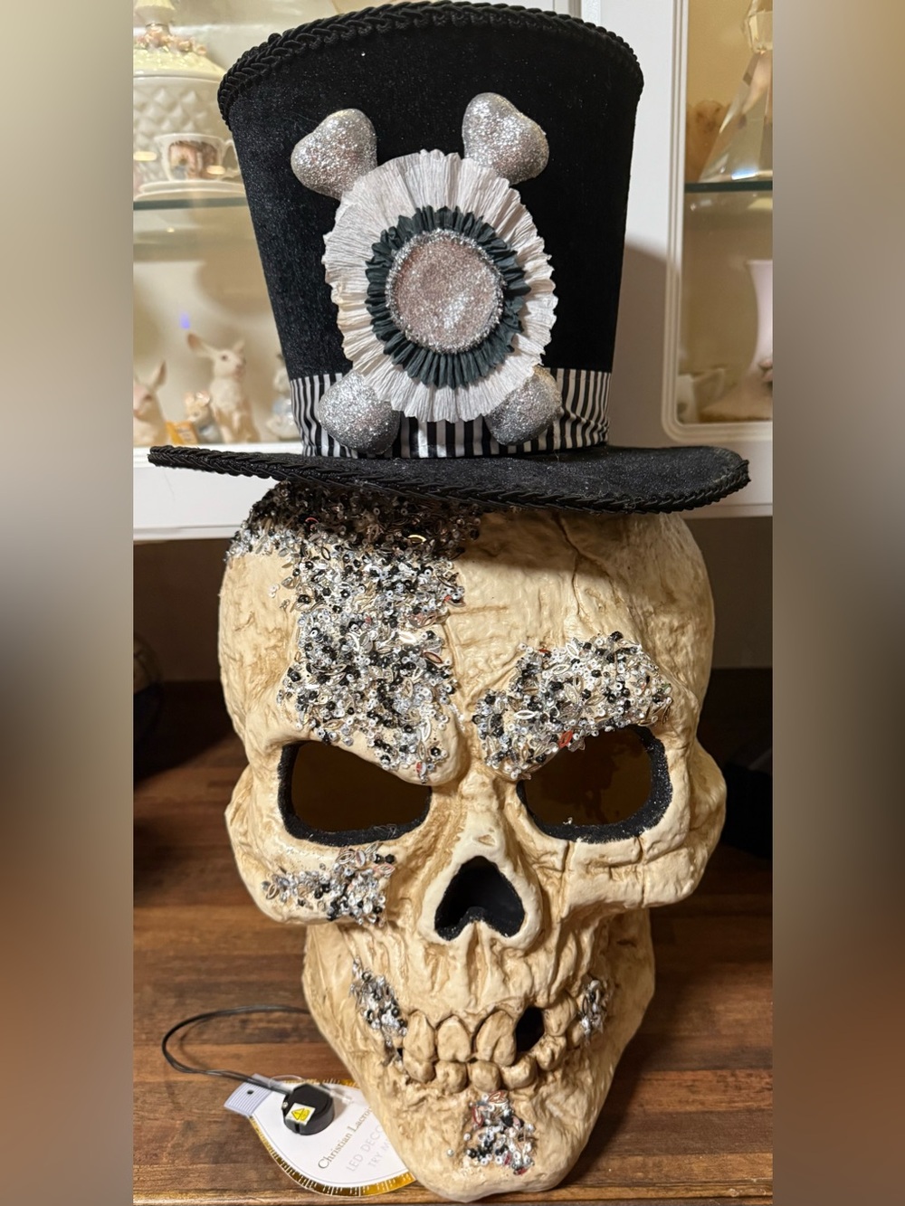 NWT 19” Huge Christian Lacroix Skull Light Figurine Glitter Top Hat HALLOWEEN